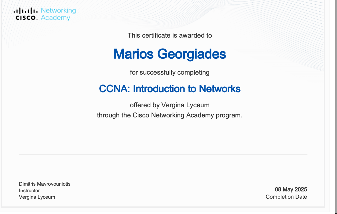 Marios Georgiades's Cisco Certified Network Associate (CCNA) Certificate